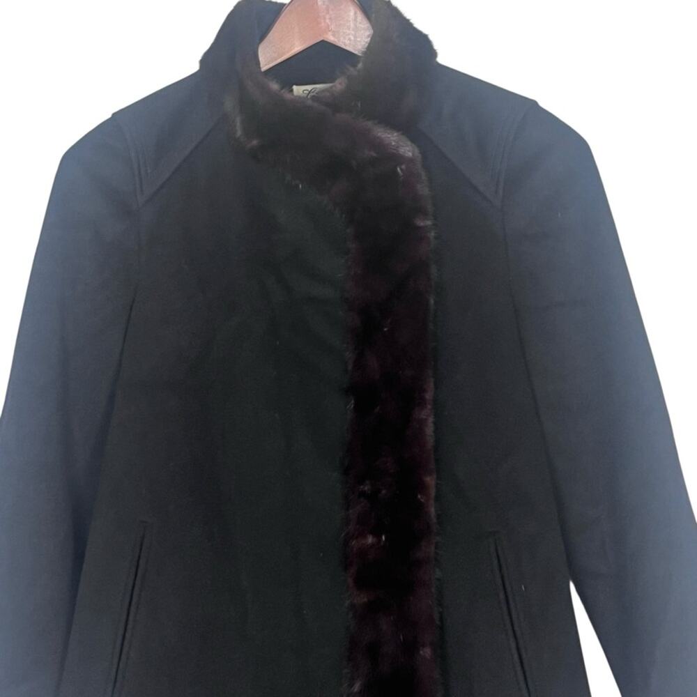 Vintage Lorendale Fur Trimmed Black Wool Overcoat Womens Medium Quiet Luxury